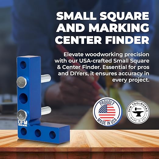 Small Square and Center Finder - Made in USA Versatile Woodworking Tool with 11/32" Center Marking Hole for Larger Pencils, Carpenter Tool for Accurate Line Transfers (Purple)