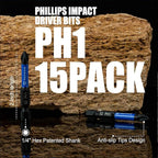 15 Pack Phillips Impact Driver Bits, #1 Phillips Head Magnetic Screwdriver Bits Set, 2 Inch S2 Alloy Steel Impact Bits, 1/4" Hex Shank Screwdriver Drill Bit, CNC Machined ph1 Impact Drill Bits