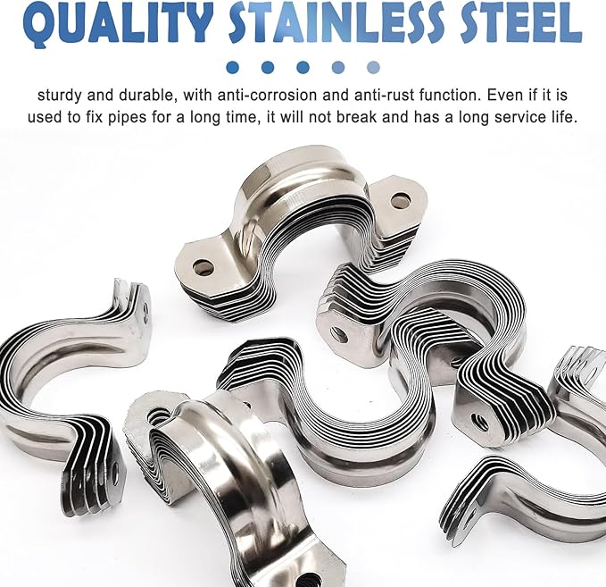 Nge 1inch Rigid Pipe Strap Clamp-Two Hole Strap-U Bracket Tube Clip-Stainless Steel Heavy Duty Pipe Fasten Holder-Secures Conduit，50Pcs（35mm)