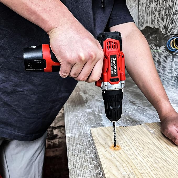 GardenJoy Cordless Power Drill Set: 12V Electric Drill with Battery and Charger,