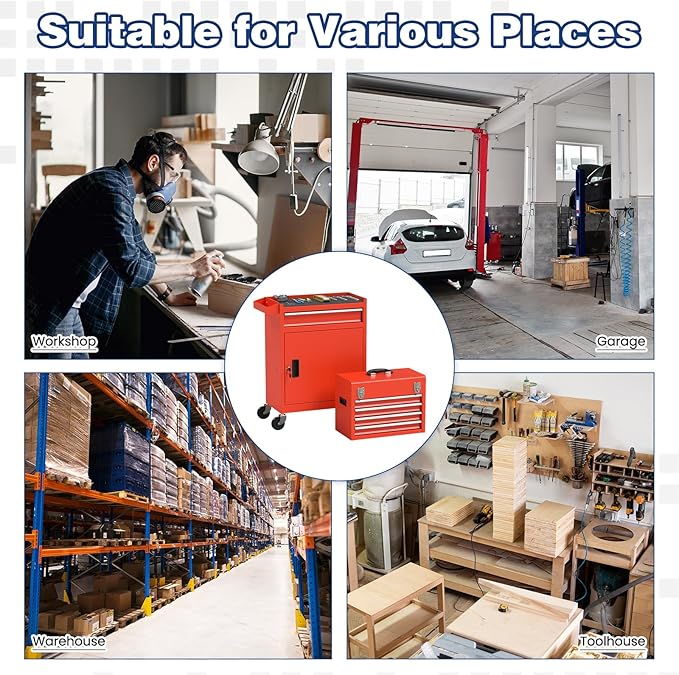 Rolling Tool Box with Wheels, 5-Drawer High Capacity Tool Chest with Wheels, Removable Storage Toolbox with Lock for Garage, Workshop