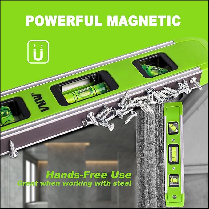 9 Inch Torpedo Level, Magnetic Bubble Level with 45°/90°/180° Bubble Vials, Shock Resistant Leveler Tool for Measuring (2)