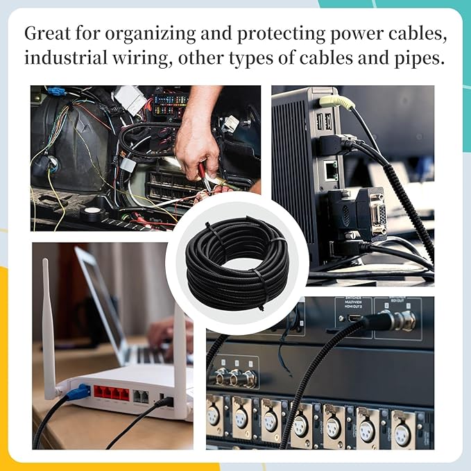 Split Loom Wire 1/4" X 100ft, 1/2" X 100ft, 3/8" X 100ft Electric Wires Covers Flexible Wire Loom Tubing Dog Cat Cord Protector Split Cable Sleeves (100ft)