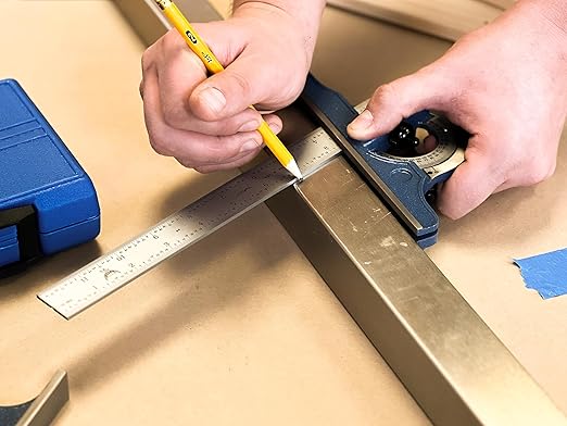 PEC Tools 4 Piece Combination Square Set- 4R 12” Machinist Blade, Cast Steel Head, Center Head, Combination Square Ruler with Level and Scribe Tool, Reversible Locking Bolt, Made in USA