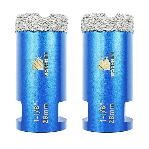 1-1/8 Inch Diamond Core Drill Bit for Porcelain Tile Ceramic Marble Granite Drilling,BRSCHNITT 2pcs Vacuum Brazed Diamond Hole Saw with 5/8-11 Thread (28mm 2pcs)
