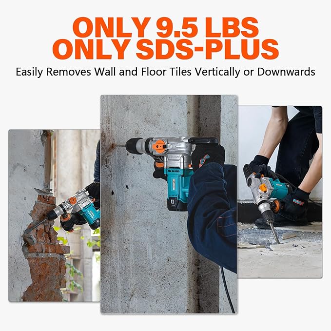 Berserker 1-1/8" SDS-Plus Rotary Hammer Drill with 1/2" SDS Plus Shank Keyless Chuck Adapter, 9 Amp 3 Functions Corded Rotomartillo for Fast Drilling in Concrete,Brick,Masonry,Metal,Wood