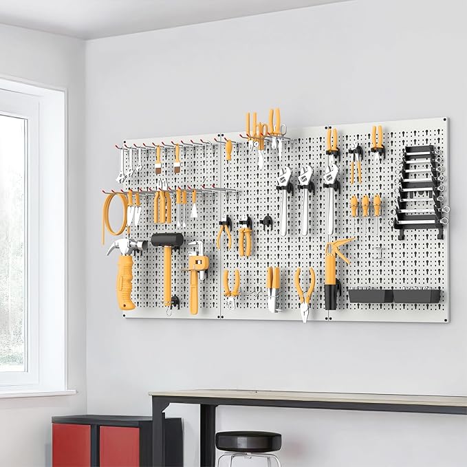 WALMANN Metal Pegboard Tool Organizer Boards with Pegboard Hooks, 24x48in Tools Organizer Pegboard for Garage, Workbench, Peg Board, Tool Storage Board with Hooks(Grey)