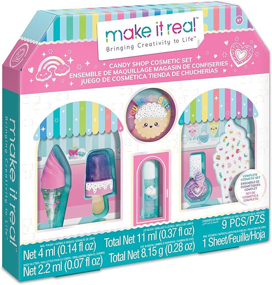Make It Real: Candy Shop Cosmetic Set - 9 pcs, Vanilla & Strawberry Scented Cosmetics, Ice-Cream Shaped Glosses, Beauty Kit, Tweens, Girls & Kids Ages 8+-VeraVaultWomen