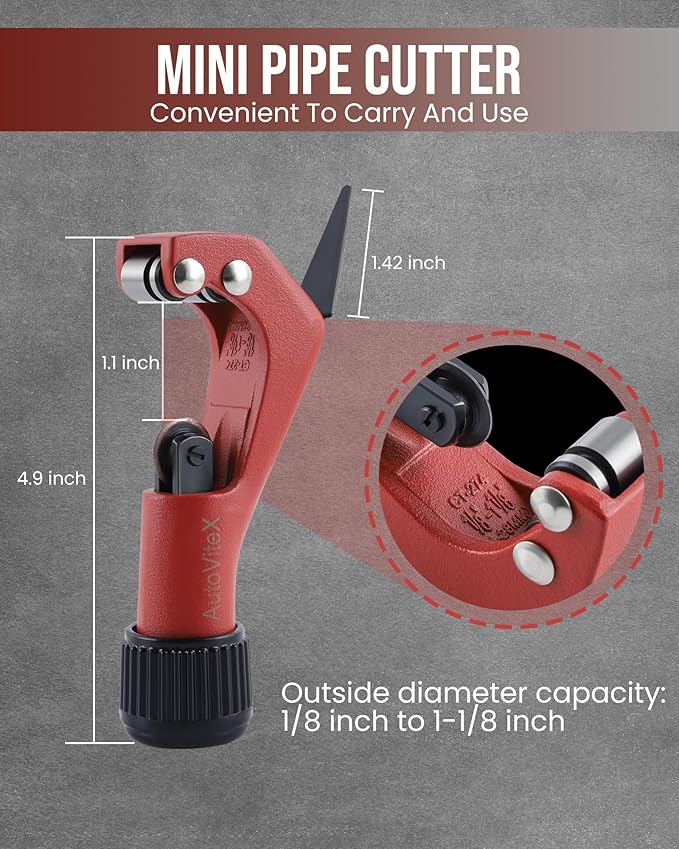 Tube Cutter 1/8" to 1-1/8", Quick Cut Pipe Cutter Tool for Stainless Steel, Aluminum, Brass Tubing