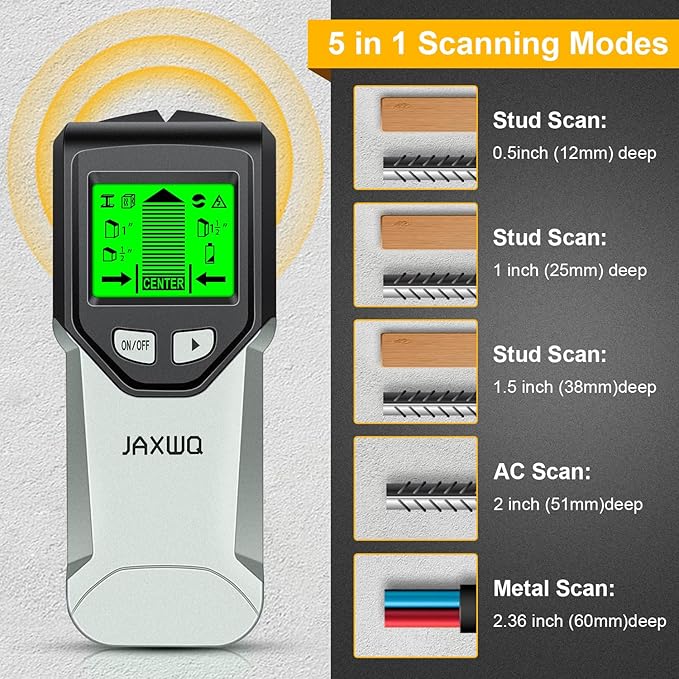 Stud Finder Wall Scanner - 5 in 1 Stud Finder Tool w/Microprocessor Chip and HD LCD Display, Stud Detector Beam Finders for Center & Edge of Wood AC Wire Metal Studs Joist Pipe