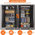 Aobabo 71" H×32" W×16" D Metal Storage Cabinet with Wheels, Garage Steel Storage Cabinet with 5 Adjustable Shelves and 4 Hooks for Home Office, Kitchen, Assembly Required, Black