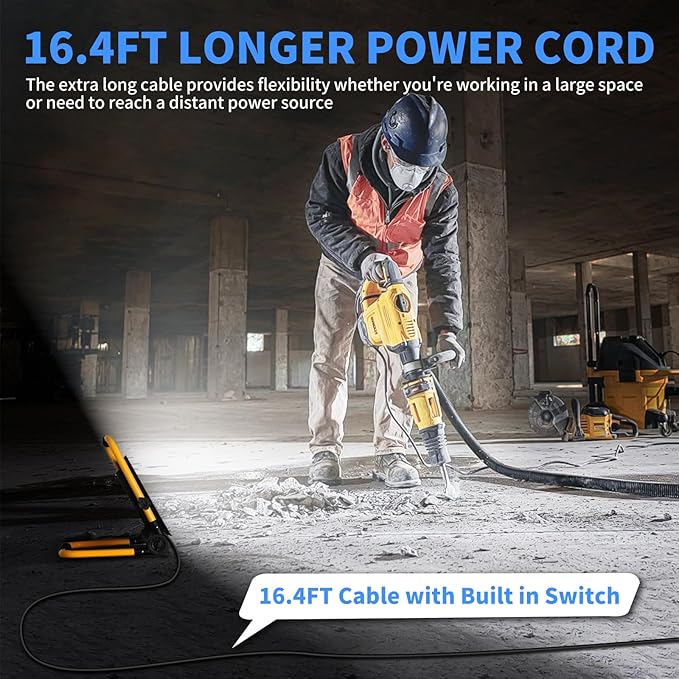 14400LM LED Work Light, 120W Flood Light with 16FT Cord & Switch, Portable Worklight with Stand, 5000K IP66 Waterproof Construction Lighting for Job Site Repairing Workshop Garage
