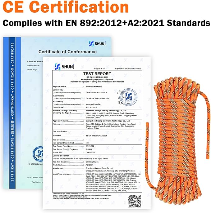 AOLEBA 8.5mm Static Climbing Rope, Outdoor Rock Climbing Ropes, Heavy Duty Rappelling Rope for Fire Rescue, Escape, 10M(32Ft) 20M(64Ft) 30M(96Ft) Ice Climbing Equipment & Parachute Accessories