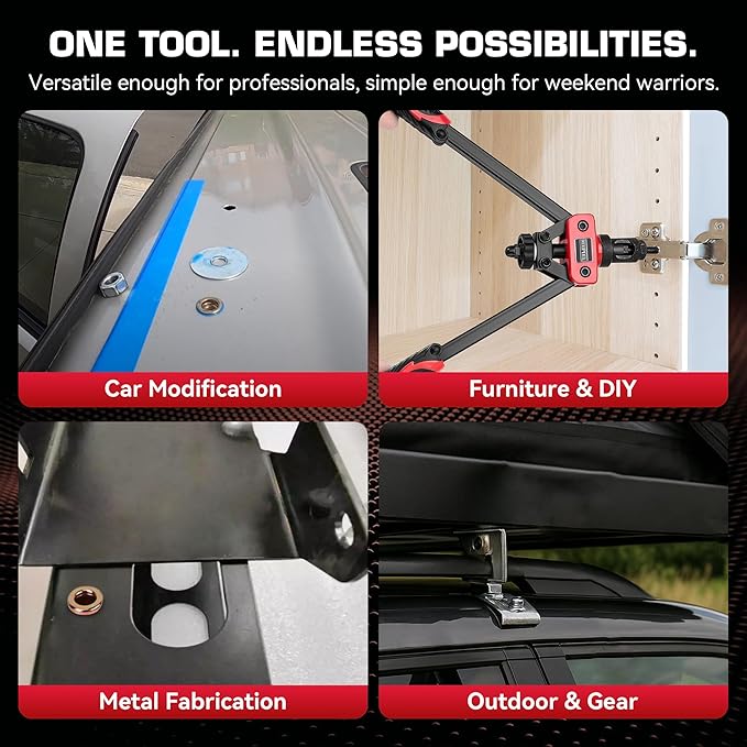 14" Rivet Nut Tool Kit, Heavy-Duty Rivnut/Nutsert Tool with 7 Mandrels (M6, M8, M10, 1/4"-20×2, 5/16"-18, 3/8"-16) & 70 Rivet Nuts, Rugged Rivnut Tool Kit with Carrying Case (14" Rivet Nut Tool Kit)