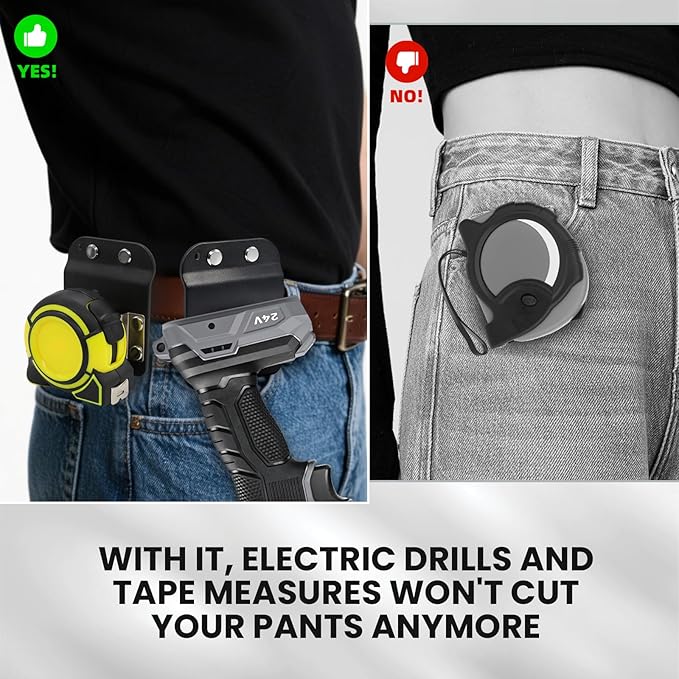 1 Pcs Drill Holder for Tool Belt, Tape Measure Holder with Metal Clip, 2 in Belt Hook Holster for Cordless Drill, Impact Driver, Measuring Tape, Tool Accessories