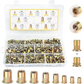 Rivet Nut Tool Kit, 320pcs SAE & Metric Rivet Nut Assortment Kit (M3-M6, #6-32, #8-32, #10-24 and 1/4-20), Carbon Steel Flat Head Threaded Insert for Automotive, Mechanical & Equipment Repairs