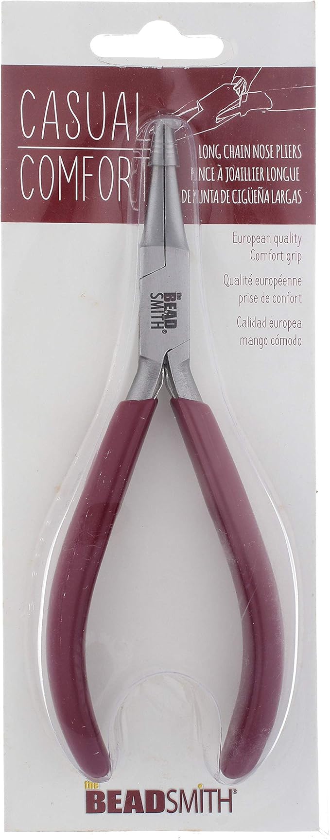 The Beadsmith Casual Comfort Long Chain Nose Plier - 6 inches (152mm)- Pvc Handle - European Design & Quality, Tool for Jewelry Making