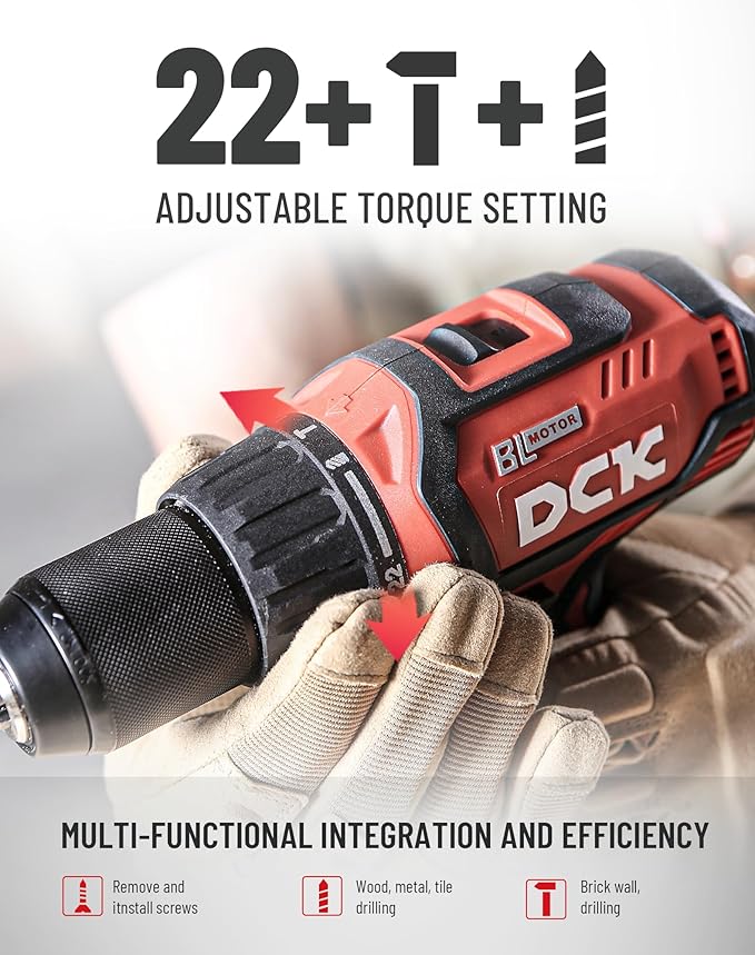 DCK 20V Brushless Hammer Drill, 531 in.lbs, 36000 BPM, 1/2" Keyless All-Metal Chuck, 4.0Ah Battery, 22+1+1 Clutch, Impact Drill Kit for Drilling Brick Wall, Metal, Wood, KDJZ05-13