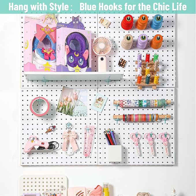 HUHOLE Pegboard Hooks 6 Inch 50PC, Blue Peg Board Hooks, Fit 1/4" or 1/8" Pegboard, Ideal Peg Board Organizer Accessories for Garage Tool Organization, Wall Storage (Blue, 6 Inch)