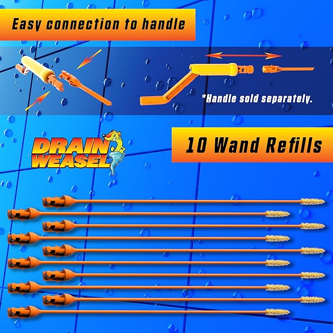 FlexiSnake Drain Weasel Refill - Sink Snake Hair Clog Remover Tool, Sink, Pipe, Bathroom, Bathtub Drain Cleaner, 18-inch Long Flexible Disposable Wands, Made in The USA, 10 Pack