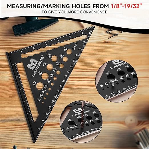 Rafter Square 7 Inch and Framing Square 12 Inch Carpenter Square Set, Aluminum Woodworking Square Tool Ruler for Woodworking, Black