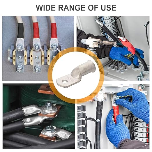 0 Gauge Tinned Copper Lugs 4 PCS 1/0 AWG - 5/16'' Cable Lugs Wire Lugs UL Listed 0 Gauge Ring Terminals Battery Cable Ends Heavy Duty Closed End Crimp Lugs with 4 PCS 3:1 Heat Shrink Tubing