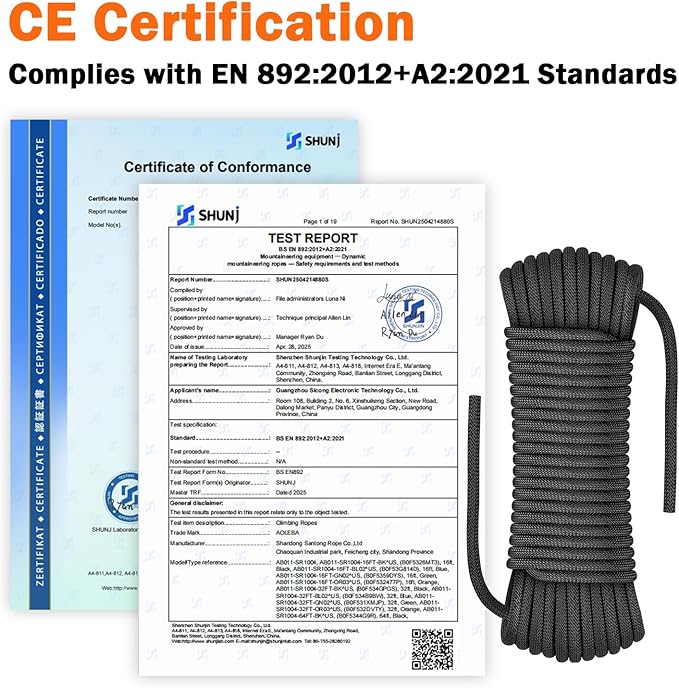 AOLEBA 8.5mm Static Climbing Rope, Outdoor Rock Climbing Ropes, Heavy Duty Rappelling Rope for Fire Rescue, Escape, 10M(32Ft) 20M(64Ft) 30M(96Ft) Ice Climbing Equipment & Parachute Accessories