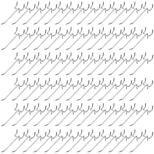 Shimeyao 100 Pcs Peg Board Shelving Hooks Stainless Steel Hanging Board Pegs Wall Display Hooks Bulk for 1/8 1/4 Garage Storage Organizer Accessories(4 Inch,Silver)