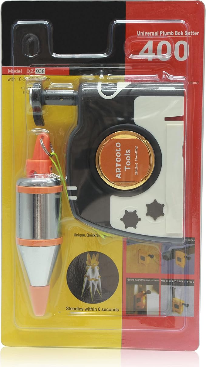1 PCS Magnetic Plumb Bob Kit - 15 oz(425g) Plum Bob With 26 ft(8m) Automatic Stretching String,2 Pencils, Pencil Sharpener