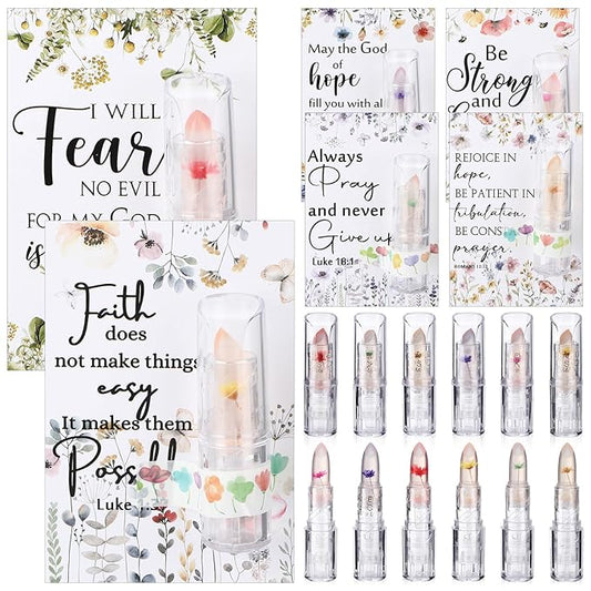12 Sets Christian Lip Balms with Inspirational Bible Verse Card Bulk Gifts for Women Flower Sign Taste Lip Balm with Tag for Employee Coworker Teacher Family Church Wedding Favor-VeraVaultWomen