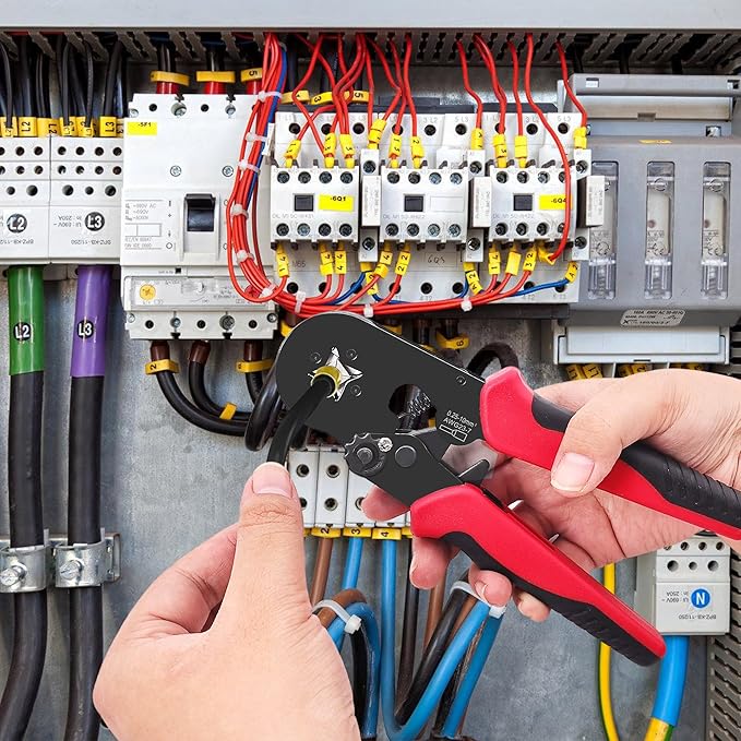 Ferrule Crimping Tool Kit, Square Crimping Tools, AWG 23-7 Self-adjustable Ratchet Wire Crimping Tool Kit Crimper Plier Set with 1200PCS Wire Connectors