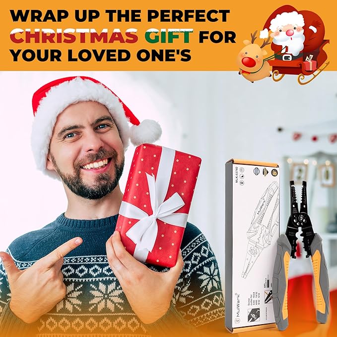 MulWark 3 in 1 Automatic Self Adjusting Wire Stripper/Cutter/Crimper, 8 Inch Multi Pliers For Electrical Wire Stripping, Cable Cutting, Crimping Tool from 8 AWG to 30 AWG