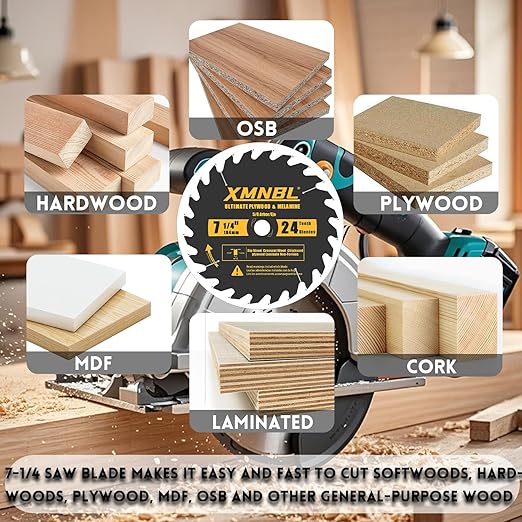 7-1/4 Inch Circular Saw Blade 24T,7-1/4 Saw Frame Circular Saw Blade,Compatible with Skill,Dewalt,Milwaukee Saw,Replacement for Diablo D0724A 7-1/4 Inch Wood Cutting Blade,5/8 Inch Arbor,Pack of 10