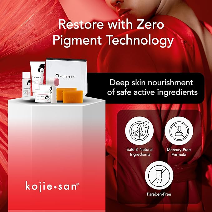 Kojie San Face & Body Complete Brightening Mini Set - 65 Gram x 2 Bars Soap, Body Lotion, Face Cream, and Facial Cleansing Brush-VeraVaultWomen