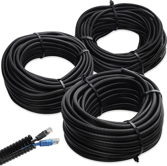 Split Loom Wire 1/4" X 100ft, 1/2" X 100ft, 3/8" X 100ft Electric Wires Covers Flexible Wire Loom Tubing Dog Cat Cord Protector Split Cable Sleeves (100ft)