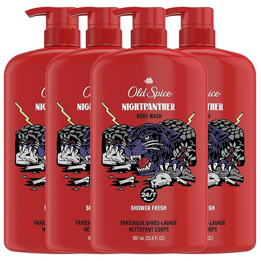 Old Spice Body Wash for Men, 3X Defense, 24/7 Shower Fresh with Long Lasting Lather, NightPanther Scent, 33.4 fl oz (Pack of 4)-VeraVaultWomen