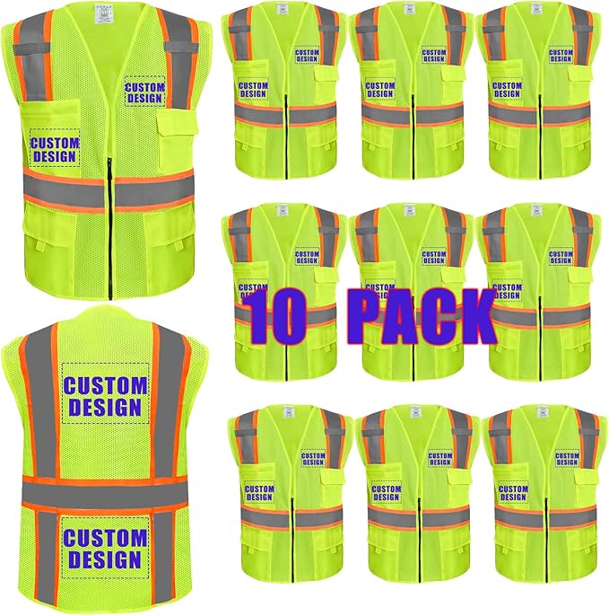 BeautyWill Custom Safety Vest Customized Logo Class 2 High Visibility Reflective Vest with Pockets Construction workwear