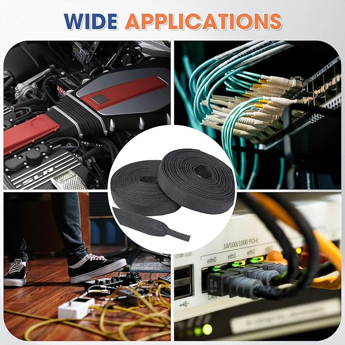 2:1 Heat shrinkable Braided Sleeving Fabric Wire Loom High Temp Heat Shrink Wiring Harness Abrasion Protector Cable Sleeve(3/8"-48ft)