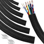 Automotive Wire Loom High Temperature Braided Wire Loom, Split-Sleeve Heat Resistant Wiring Loom Cord Cover for Harness Wires, Self-Wrapping Heavy Duty Sheathing Cable Management Black（20ft-1inch ）