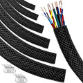 Automotive Wire Loom High Temperature Braided Wire Loom, Split-Sleeve Heat Resistant Wiring Loom Cord Cover for Harness Wires, Self-Wrapping Heavy Duty Sheathing Cable Management Black（10ft-1inch ）