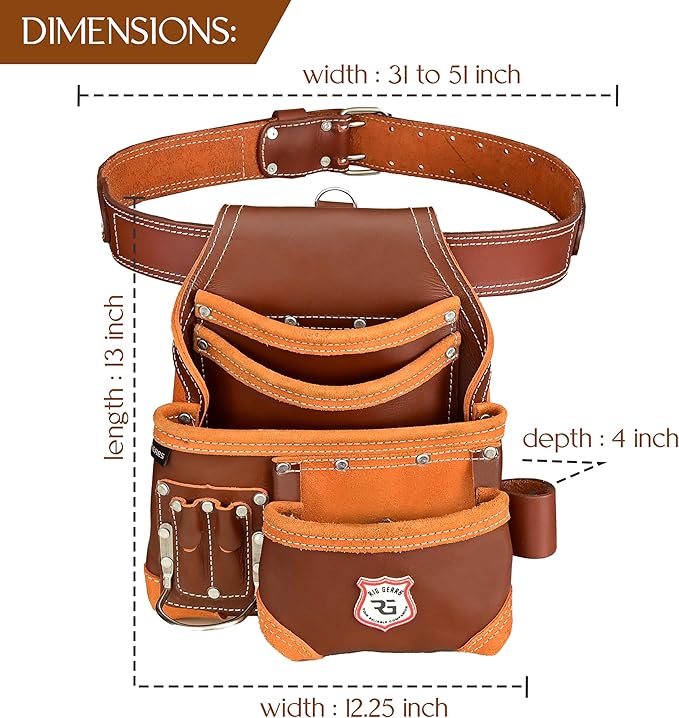 Leather Tool Belt 8 Pockets Leather Tool Pouch | Carpenters Tool Belts For Men Construction Tools Apron Tool Bag Organizer Utility Pouches (Maroon, Standard)