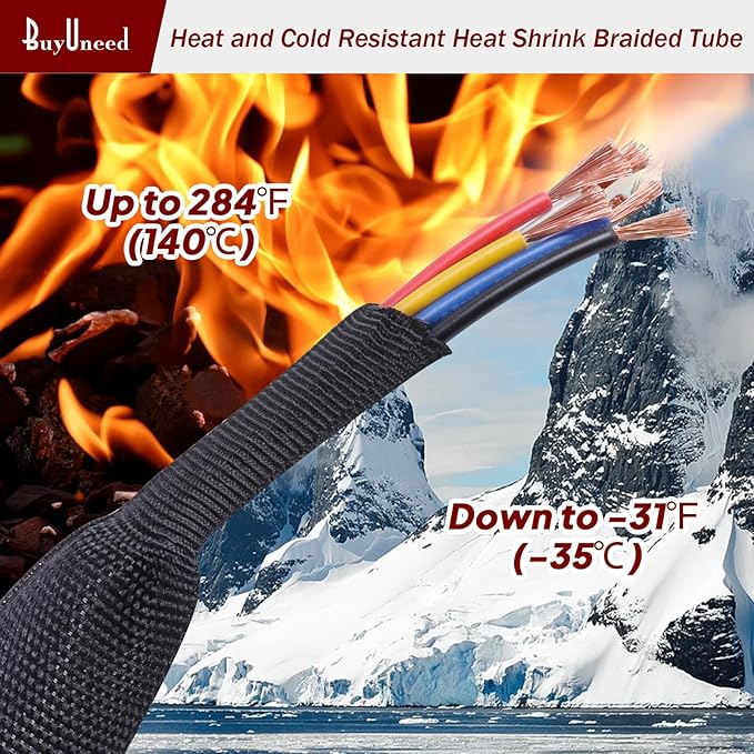 Heat Shrink Braided Sleeving Fabric Tubing 2 in 1 Wiring Harness Tubing Abrasion Resistant Cable Sleeve for Protection Wire/Sheath/Irregular Shape Hose (1-3/8"-13ft)