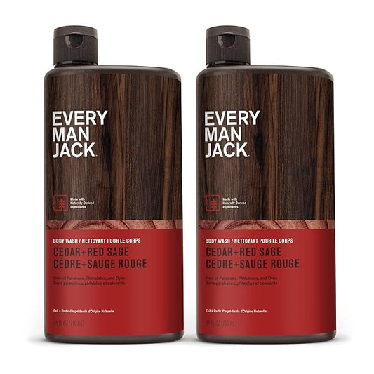 Every Man Jack Nourishing Cedar + Red Sage Mens Body Wash for All Skin Types - Naturally Derived Ingredients - Cleanse and Hydrate Skin with Coconut and Glycerin - 24oz 2 Bottles-VeraVaultWomen