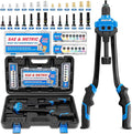 Rizom Rivet Nut Tool, 16” Rivnut Tool Kit with 13 Metric and SAE Mandrels, Threaded Nutsert Tool, 168PCS Rivet Nut Assortment Kit in Organized Carrying Case