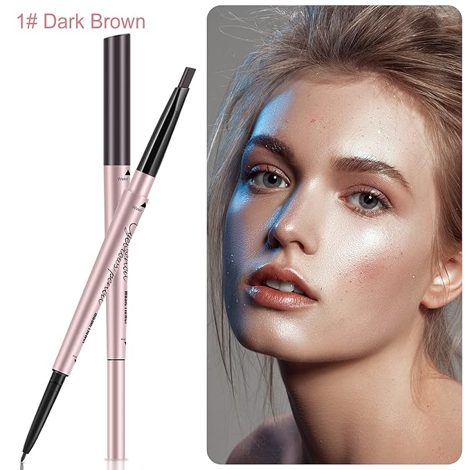 1-Pack Eyebrow Pencil, Brow Pen Dual-ends Thick & Fine Tip Retractable Waterproof Long-lasting Natural Eye Brows Makeup with Eyebrow Trimmer (Dark Brown)