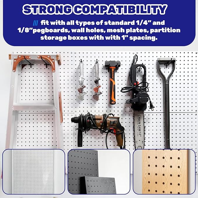 40Pcs 6" /150mm Stainless Steel Pegboard Display Hooks Bulk Set, Black Garage Organization Peg Wall Hook Metal Slatwall Panel Hook Fit 1/8 and 1/4 Inch Pegboard for Retail