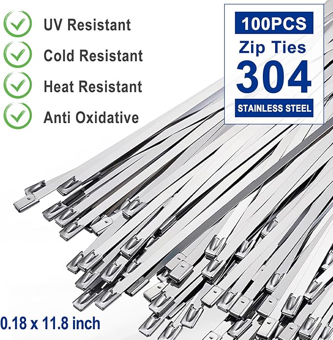 Metal Zip Ties Tool Gun - Trivd Frol One Hand Operation Metal Cable Tie Gun for Fastening Cutting Stainless Steel Zip Ties, Comes With 100pcs Self-Locking Metal Zip Ties Heavy Duty Outdoor, Scissors