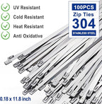 Metal Zip Ties Tool Gun - Trivd Frol One Hand Operation Metal Cable Tie Gun for Fastening Cutting Stainless Steel Zip Ties, Comes With 100pcs Self-Locking Metal Zip Ties Heavy Duty Outdoor, Scissors