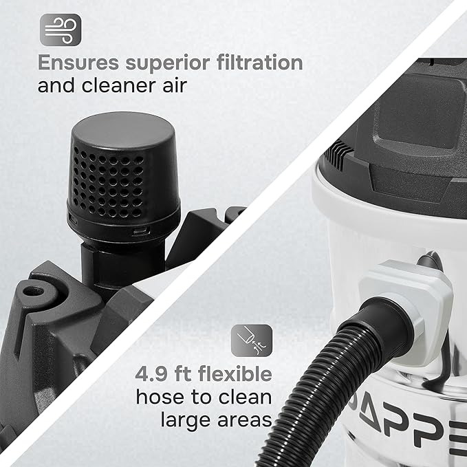 10 Gallon 4.0 Peak HP Wet/Dry Vacuum, Stainless Steel Tank, 3 in 1 Function Portable Shop Vacuum with Attachments, Ideal for Jobsite, Garage & Workshop.