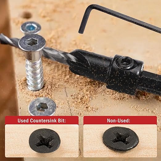 Countersink Drill Bit Set, 5PCS Tapered Drill Bits, M2 Countersink Set with 1/4" Hex Shank Quick Change and 1 Allen Wrench for Woodworking, Pilot Screw Hole Set for Soft & Hard Wood